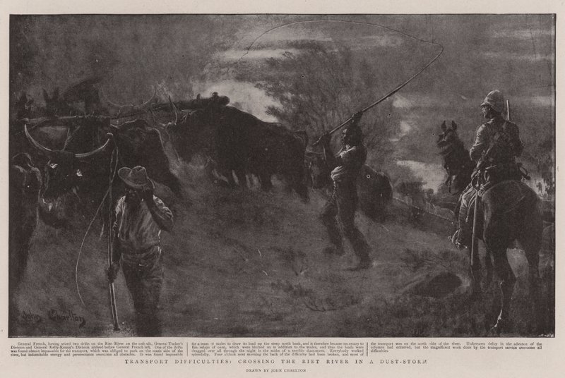 Difficultés de transport, traversée de la rivière Riet dans une tempête de poussière - John Charlton