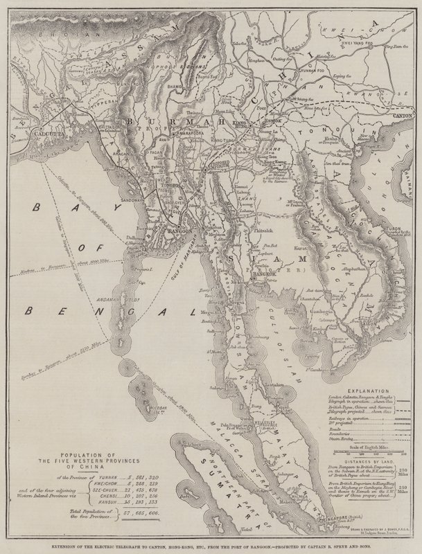 Extension du télégraphe électrique à Canton, Hong-Kong, etc., depuis le port de Rangoon, projeté par le capitaine R Sprye et fils - John Dower