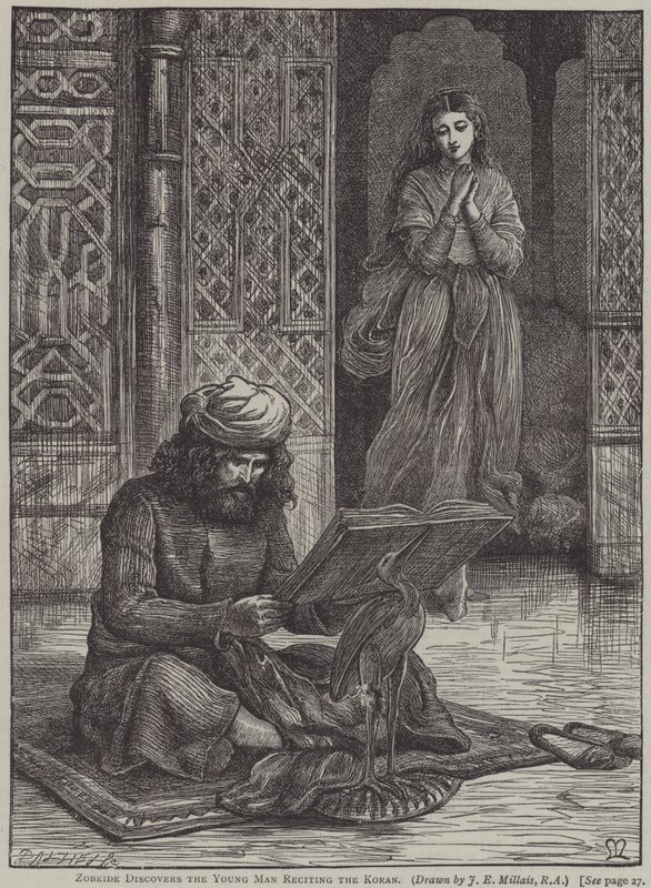 Zobeide découvre le jeune homme récitant le Coran (gravure) - John Everett (after) Millais