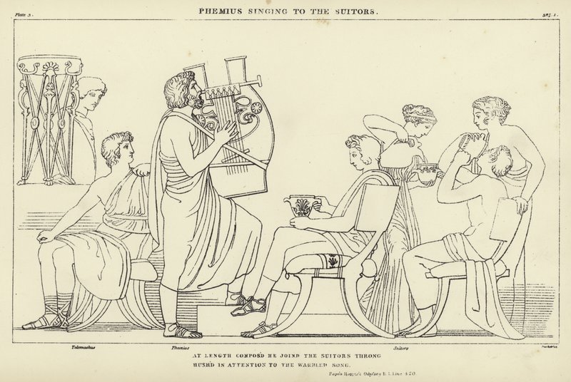 Phémius chantant aux prétendants - John Flaxman
