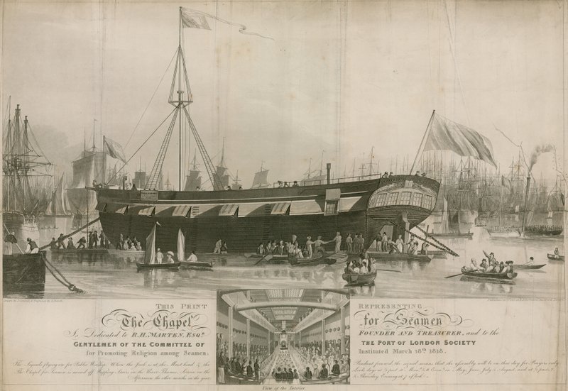 La chapelle pour marins, instituée le 18 mars 1818 et amarrée au large de Wapping - John Gendall