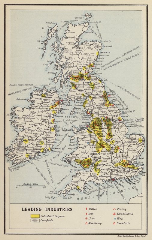 Îles britanniques, économie, industries principales - John George Bartholomew