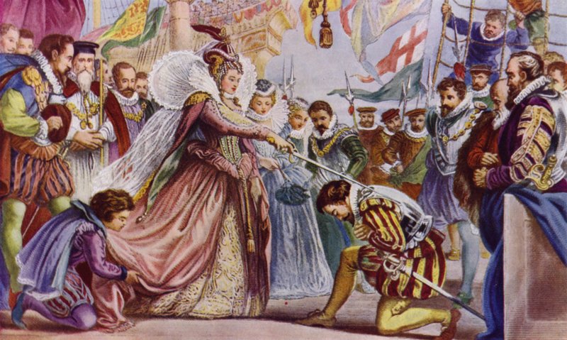 La reine Elizabeth I adoubant Sir Francis Drake à bord de son navire, le Golden Hind, Deptford, 1581 - John Gilbert