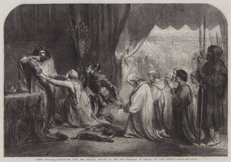 La reine Philippa intercédant auprès de son mari Édouard III pour les bourgeois de Calais - John Gilbert