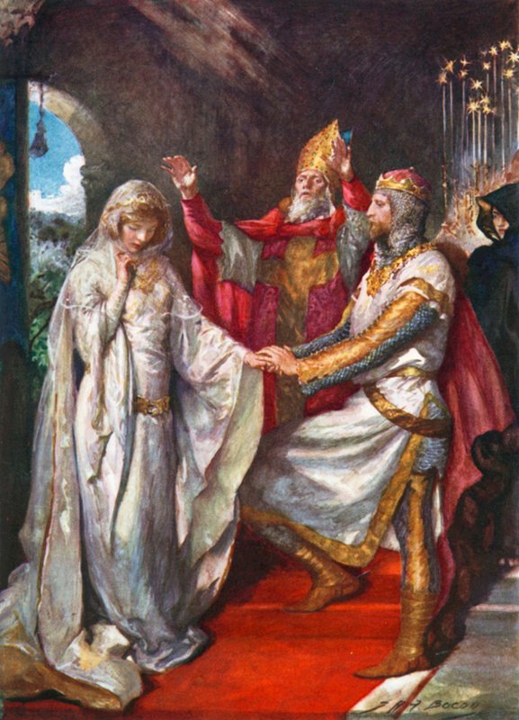 Le mariage du roi Arthur et de la reine Guenièvre (lithographie couleur) - John Henry Frederick (after) Bacon