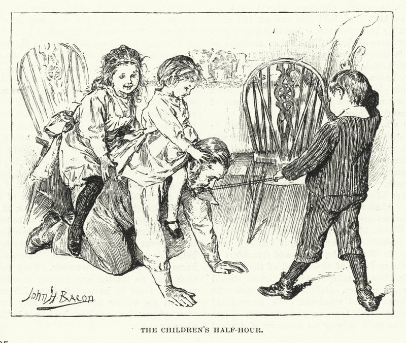 La demi-heure des enfants - jouant avec leur père (gravure) - John Henry Frederick (after) Bacon