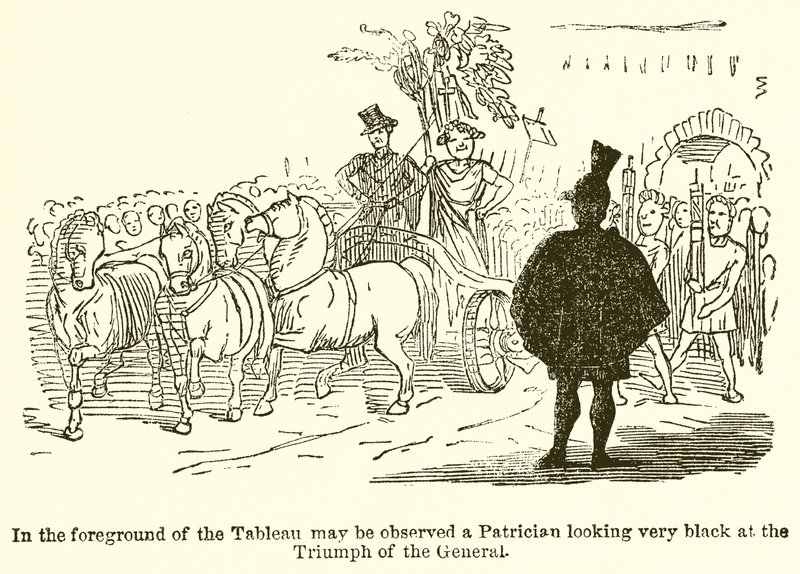 Au premier plan du tableau, on peut observer un patricien regardant très noir le triomphe du général - John Leech