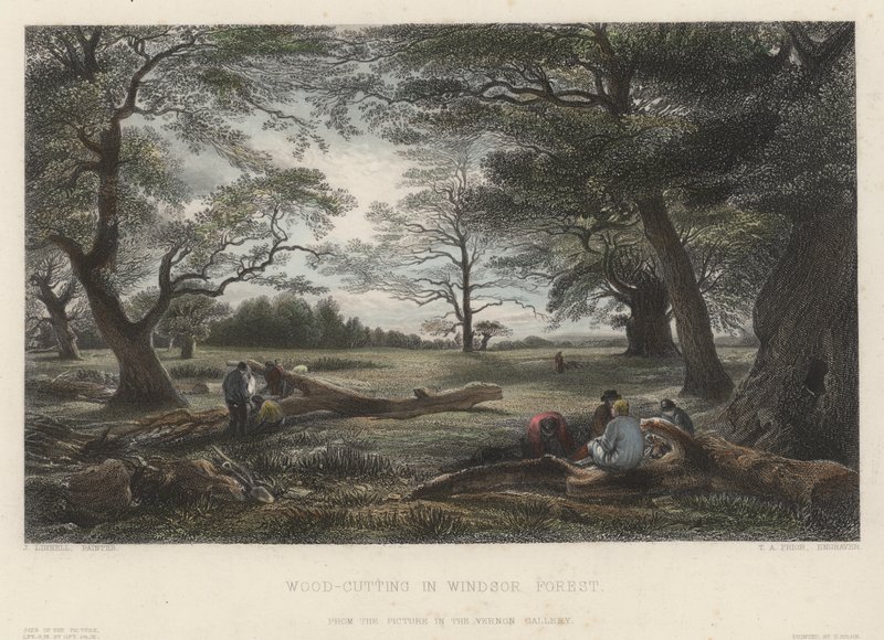 Abattage de bois dans la forêt de Windsor (gravure en couleur) - John Linnell