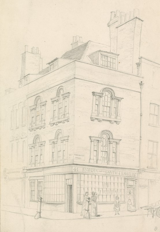 Maison au coin de Red Lion Street et Theobalds Road, face à Lamb