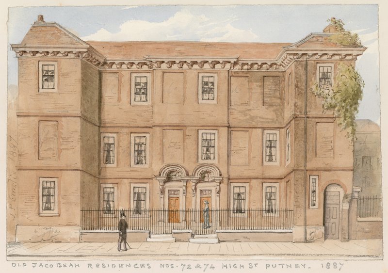 Anciennes résidences jacobéennes, Nos 72 et 74, High Street, Putney, Londres, 1887 - John Phillipp Emslie