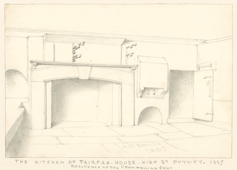 La cuisine à Fairfax House, High Street, Putney, 1887; résidence du Gent Cromwellien - John Phillipp Emslie