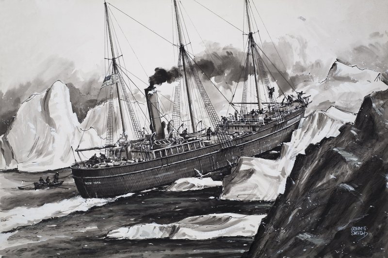 Le Roosevelt brisant la glace pour atteindre le pôle Nord (gouache sur papier) - John S. Smith