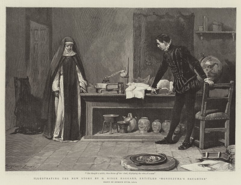 Illustration de la nouvelle histoire de H. Rider Haggard, intitulée La Fille de Montezuma - John Seymour Lucas