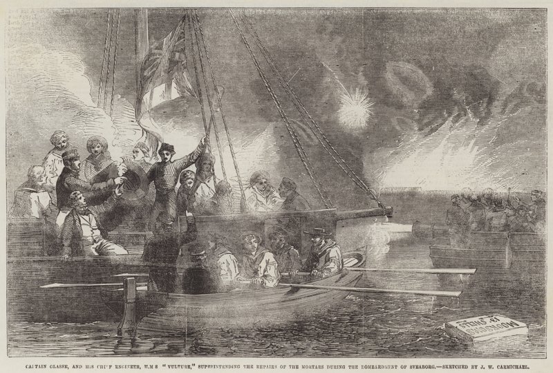 Le capitaine Glasse et son ingénieur en chef, HMS Vulture, supervisant les réparations des mortiers pendant le bombardement de Sveaborg - John Wilson Carmichael