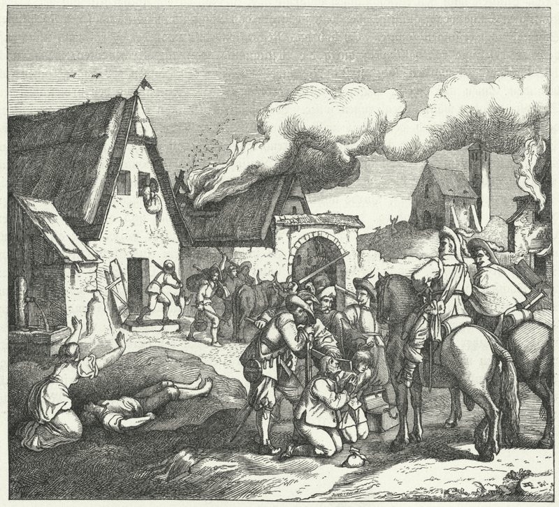 Les troupes impériales pillant après la bataille de Nordlingen, 1634 - Josef Mathias Trenkwald