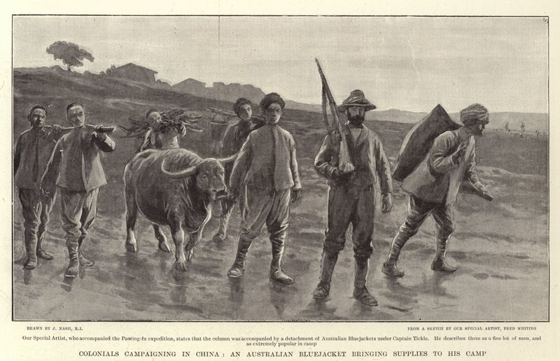 Les coloniaux en campagne en Chine, un Bluejacket australien apportant des provisions à son camp - Joseph Nash