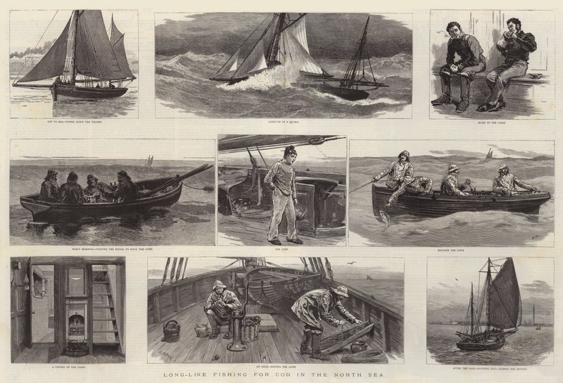 Pêche à la ligne longue pour la morue en mer du Nord - Joseph Nash
