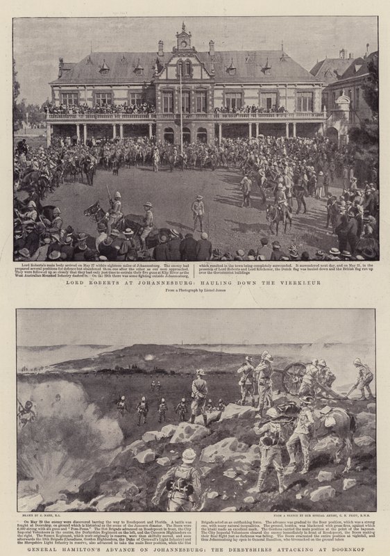 Lord Roberts à Johannesburg, abaissant le Vierkleur, l