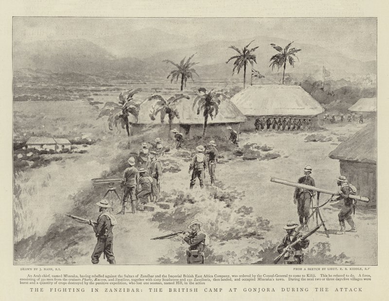 Les combats à Zanzibar, le camp britannique à Gonjora pendant l