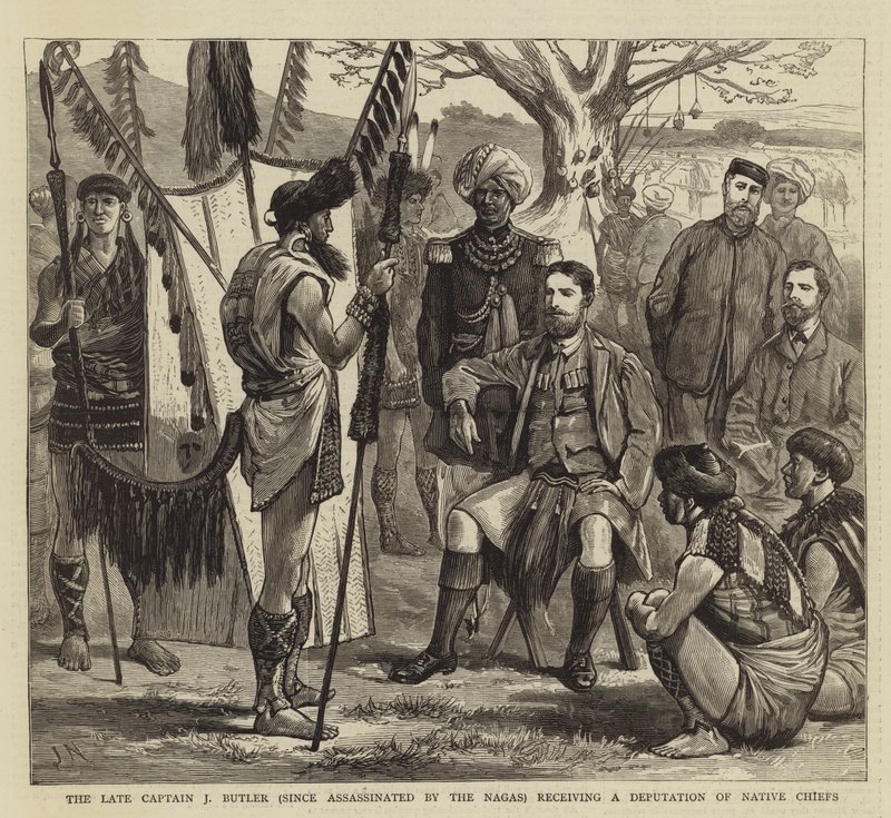 Le défunt capitaine J Butler (assassiné par les Nagas) recevant une députation de chefs natifs - Joseph Nash