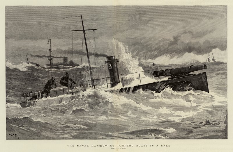 Les manœuvres navales, torpilleurs dans une tempête - Joseph Nash