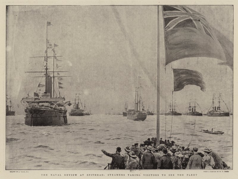 La revue navale à Spithead, des vapeurs emmenant des visiteurs voir la flotte - Joseph Nash