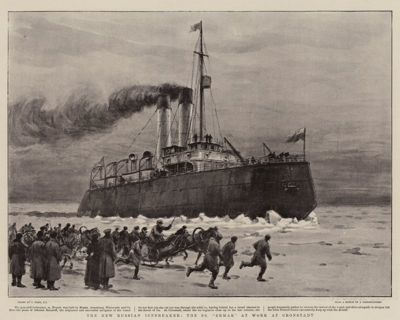 Le nouveau brise-glace russe, le S S Ermak au travail à Cronstadt - Joseph Nash
