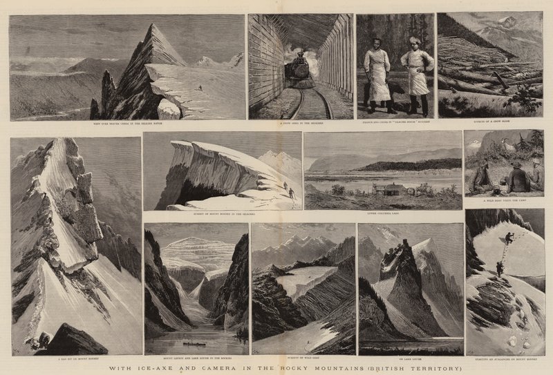 Avec piolet et appareil photo dans les montagnes Rocheuses, territoire britannique - Joseph Nash