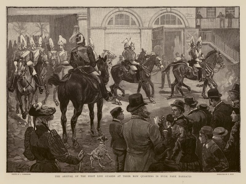 Les Gardes de la Vie arrivant à leurs nouvelles casernes à Hyde Park, Londres - Joseph (after) Finnemore