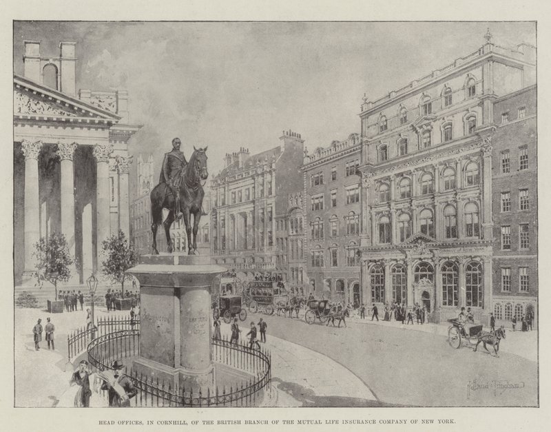 Siège social, à Cornhill, de la branche britannique de la Mutual Life Insurance Company de New York - Joseph Holland Tringham