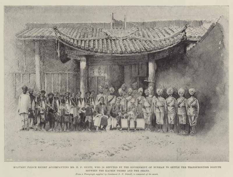 Escorte de la police militaire accompagnant M. H F Hertz, délégué par le gouvernement de Birmanie pour régler le différend frontalier entre les tribus Kachin et les Shans - Joseph Holland Tringham