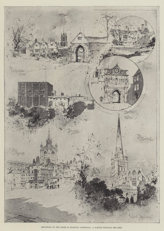 Réouverture du chœur de la cathédrale de Norwich, une promenade dans la ville - Joseph Holland Tringham