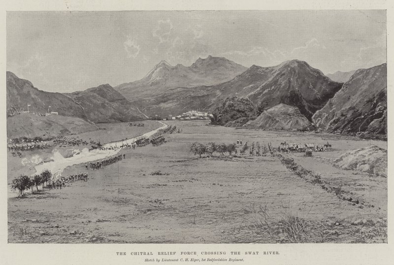 La force de secours de Chitral traversant la rivière Swat - Joseph Holland Tringham