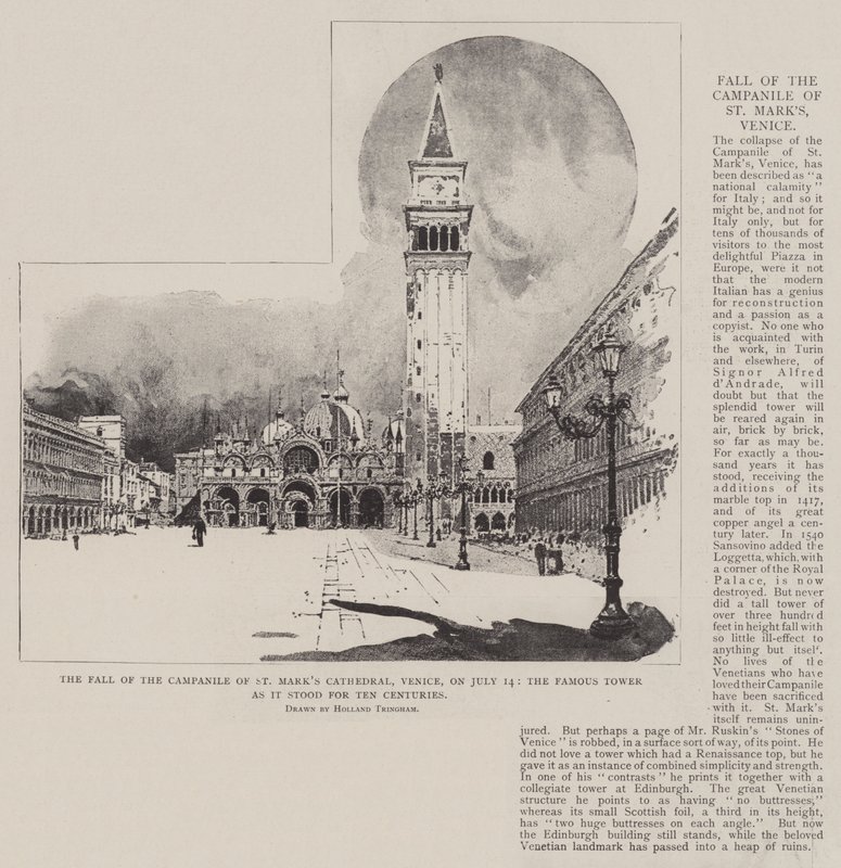 La Chute du Campanile de la Cathédrale Saint-Marc, Venise, le 14 juillet, la Tour Célèbre telle qu
