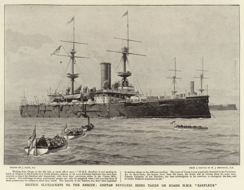 Marins britanniques au secours, réfugiés crétois embarqués à bord du HMS Barfleur - Joseph Nash