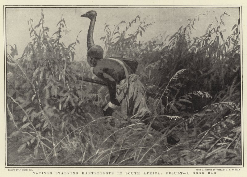 Indigènes traquant le Hartebeeste en Afrique du Sud, résultat, un bon sac - Joseph Nash