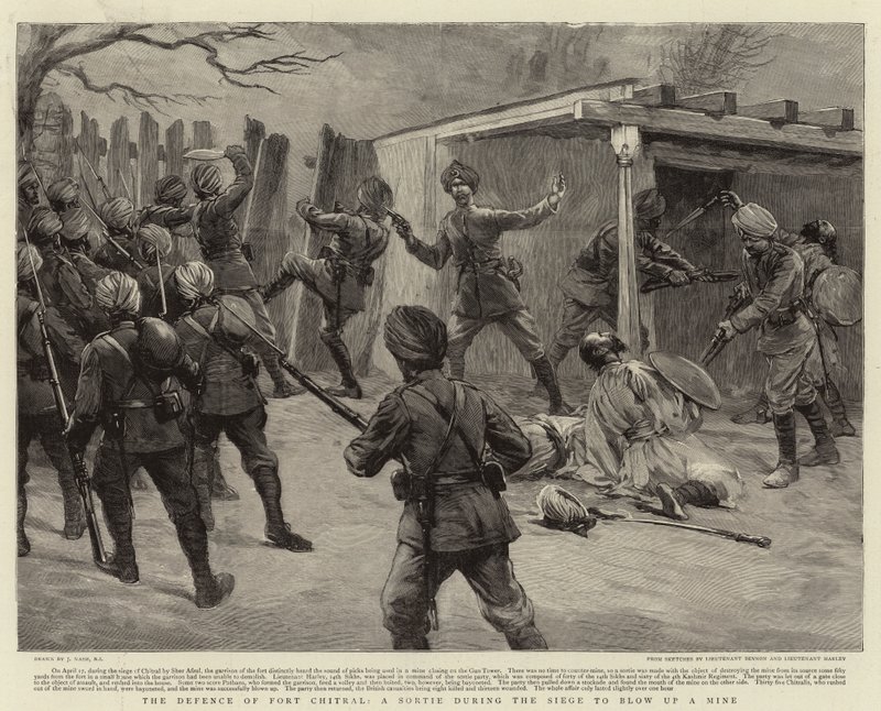 La défense du fort Chitral, une sortie pendant le siège pour faire exploser une mine - Joseph Nash