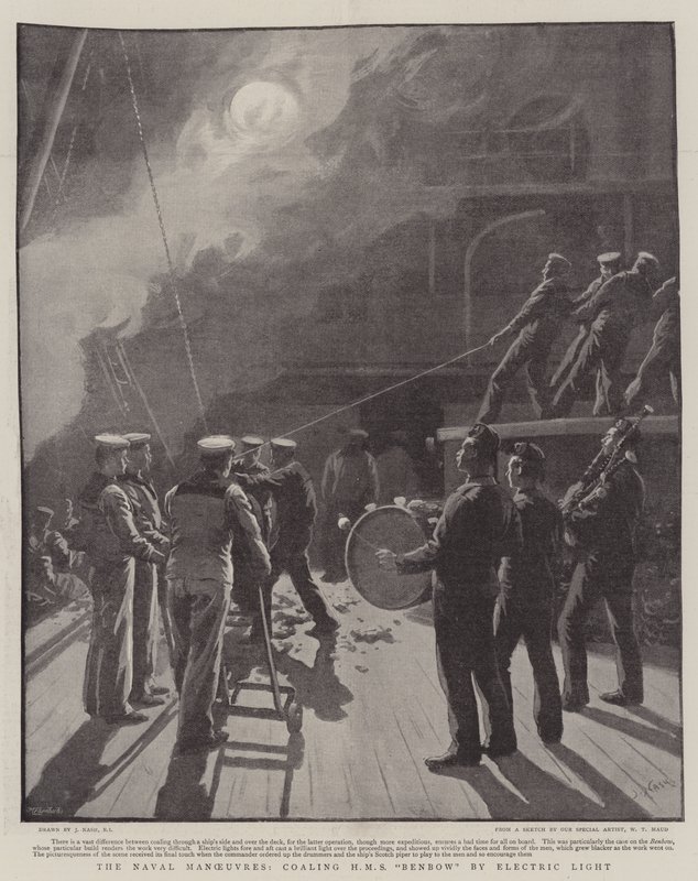 Les manœuvres navales, ravitaillement du HMS Benbow par lumière électrique - Joseph Nash