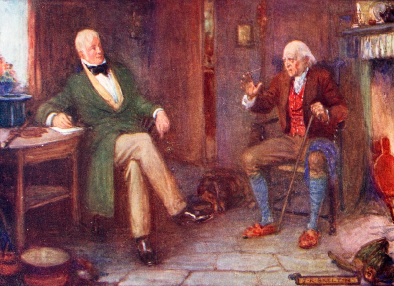Sir Walter Scott visitant un pauvre homme dans sa chaumière - Joseph Ratcliffe Skelton