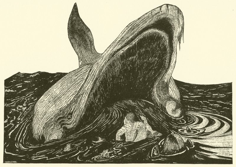 La baleine avalant le marin (gravure) - Joseph Rudyard (after) Kipling