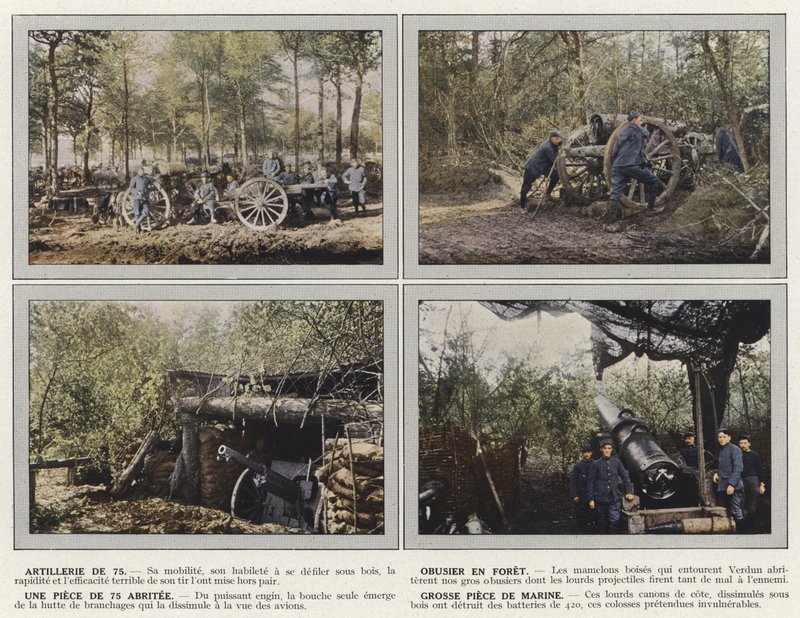 Artillerie de 75, Obusier en forêt, Une pièce de 75 abritée, Grosse pièce de marine - Jules Gervais Courtellemont