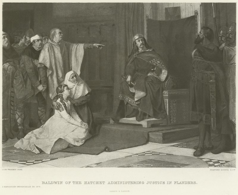 Baldwin de la Hache rendant justice en Flandre (gravure) - Juliaan de Vriendt