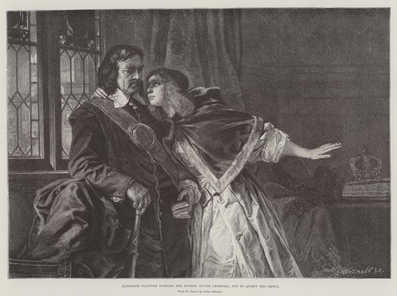 Elizabeth Claypole avertissant son père, Oliver Cromwell, de ne pas accepter la couronne - Julius Friedrich Anton Schrader