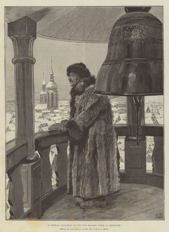 Un gardien sibérien sur la tour de la brigade des pompiers à Yeneseisk - Julius Mandes Price