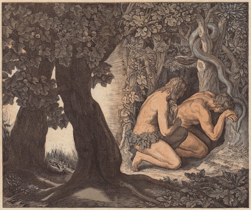 Adam et Ève se cachant dans le jardin, Genèse, III, 8 - Julius (after) Schnorr von Carolsfeld