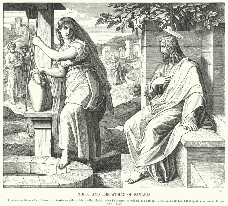 Christ et la femme de Samarie (gravure) - Julius (after) Schnorr von Carolsfeld