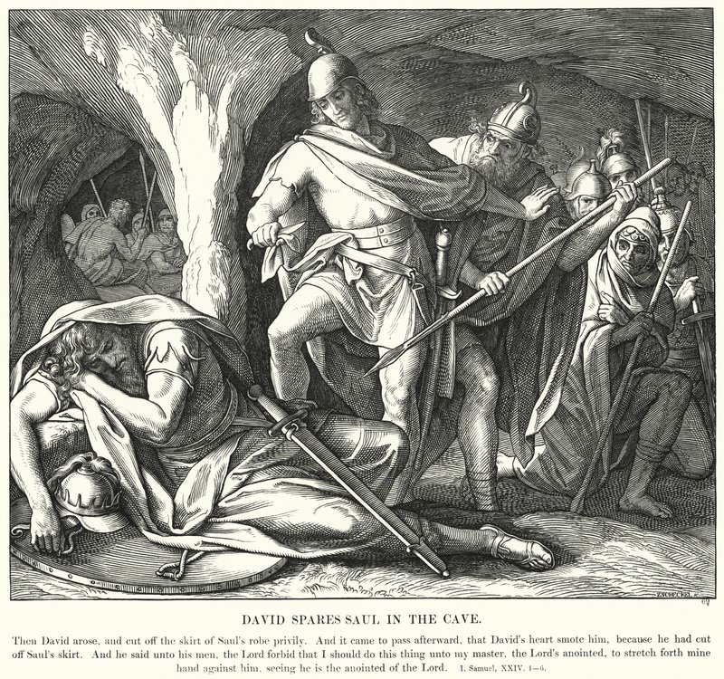 David épargne Saül dans la caverne (gravure) - Julius (after) Schnorr von Carolsfeld