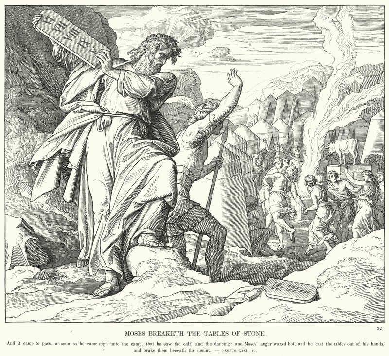 Moïse brise les tables de la loi (gravure) - Julius (after) Schnorr von Carolsfeld