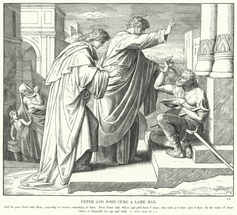 Pierre et Jean guérissent un homme boiteux (gravure) - Julius (after) Schnorr von Carolsfeld