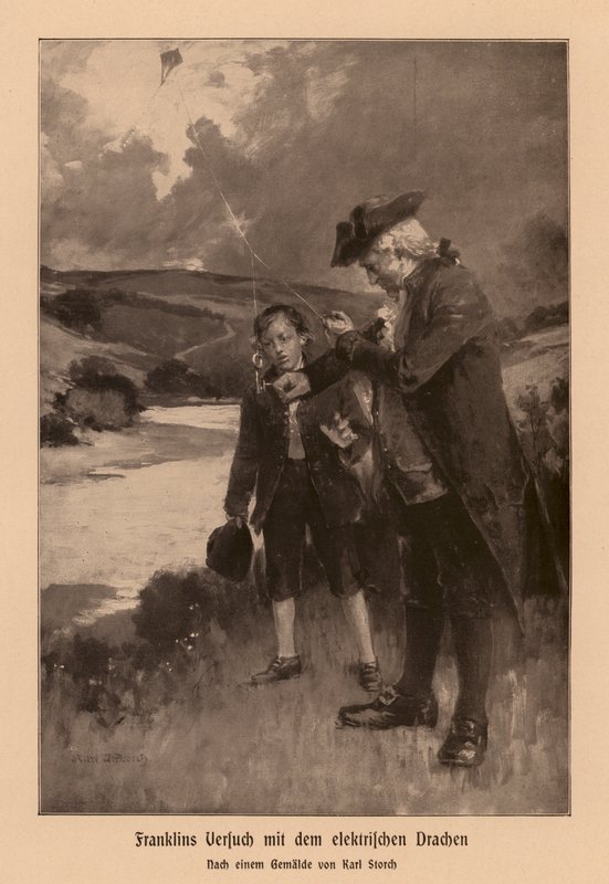Benjamin Franklin à la recherche de la foudre (litho) - Karl Storch